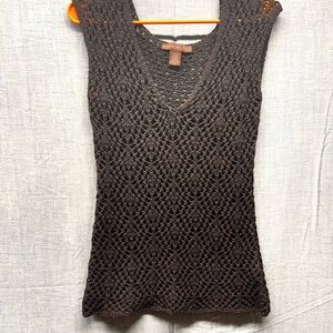 Bandolino Y2K brown, crochet knit V-neck sleeveless tank top boho cotton Med